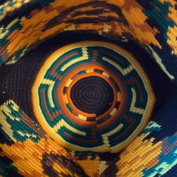 Sunflower Patterned Black Large Wayuu Drawstring Crossbody Mochila Bag - Picture 11 of 11